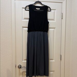 LOFT Black and Slate Blue Sleeveless Midi Dress